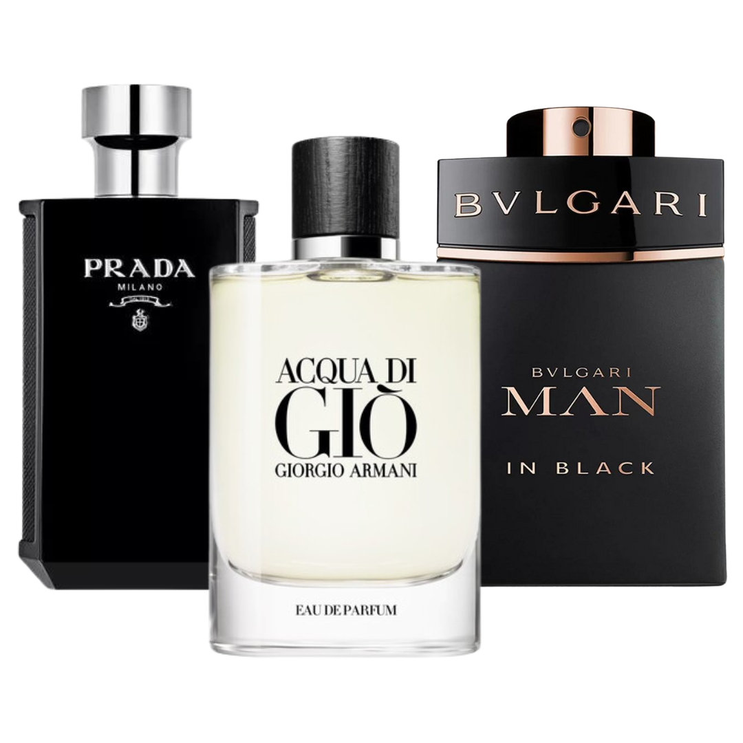 Packung mit 3 Düften: Bvlgari In Black, Giorgio Armani Acqua Di Gio, L'Homme Prada Intense (Eau de Parfum)